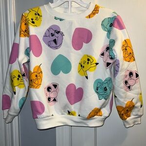 H&M White Pokemon Sweatshirt Girls 6x/7 NEW Pikachu Game Freak Bulbasaur Raichu